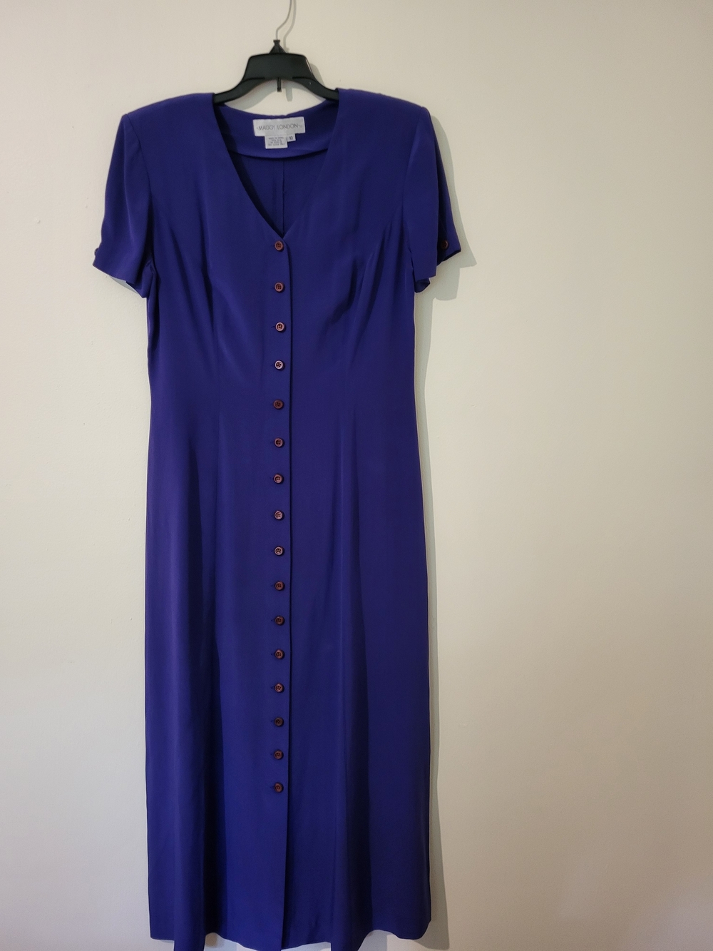 VTG Womens Violet 100% Silk Button-Down Maxi Dress Short Sleeves 90's Retro